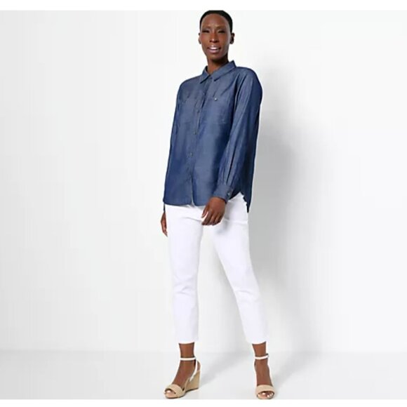 Encore Idina Menzel ~ Shirt Button Front Long Sleeve Denim M Indigo Blue A508782 - Picture 3 of 5